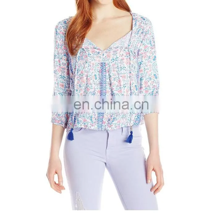 New fashion beautiful floral- print sex women top