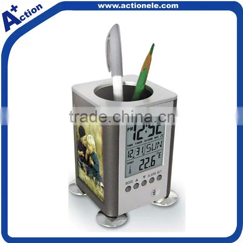 pen holder alarm clock with photo frame
