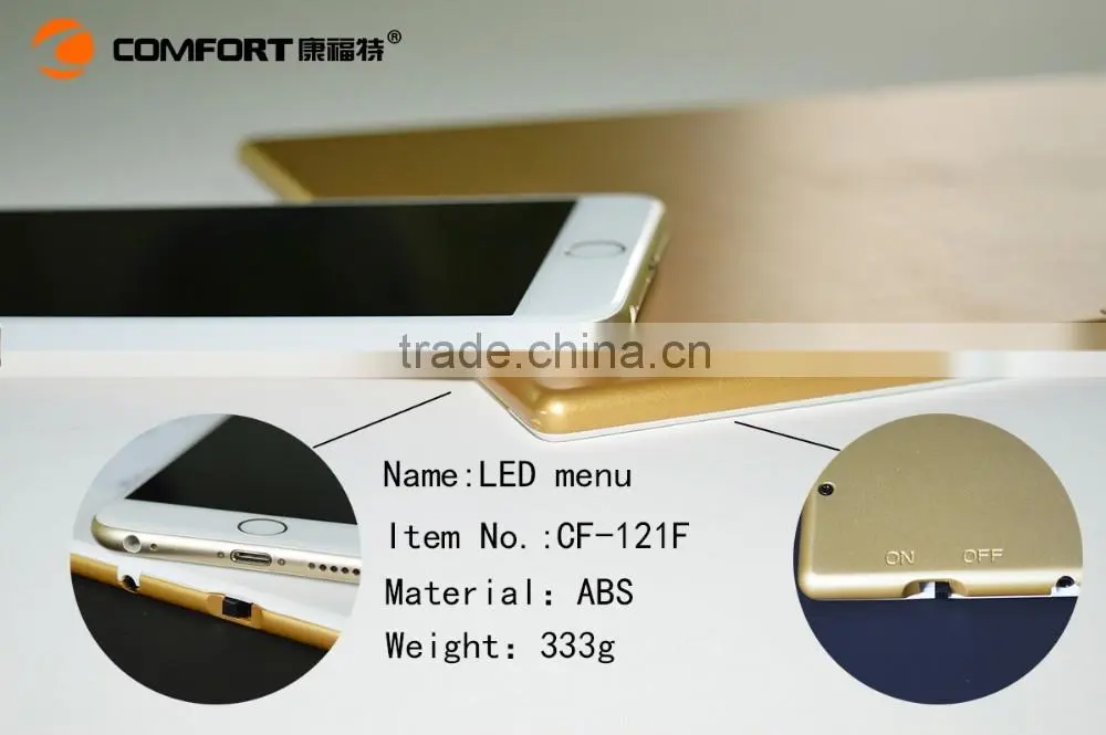 high quality plastic led menu cover ultra thin beverage list holder for restaurant