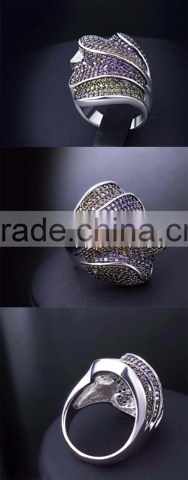 Gorgeous Chunky Party Look Color Cubic Zirconia 18K Gold Plated Deluxe Jewelry Ring