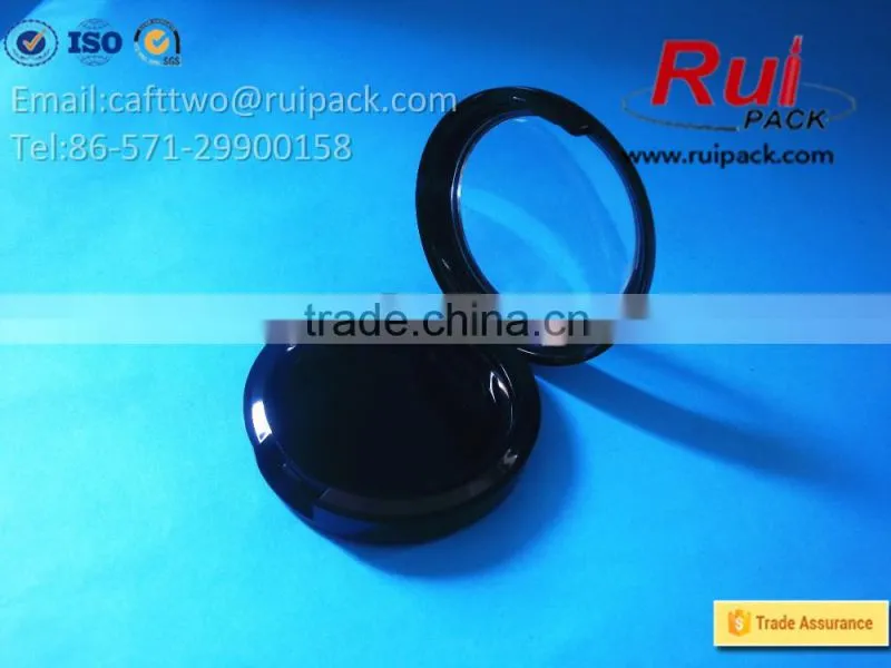 Black round single layer shading powder case with clear cap, one layer pressed powder case/container