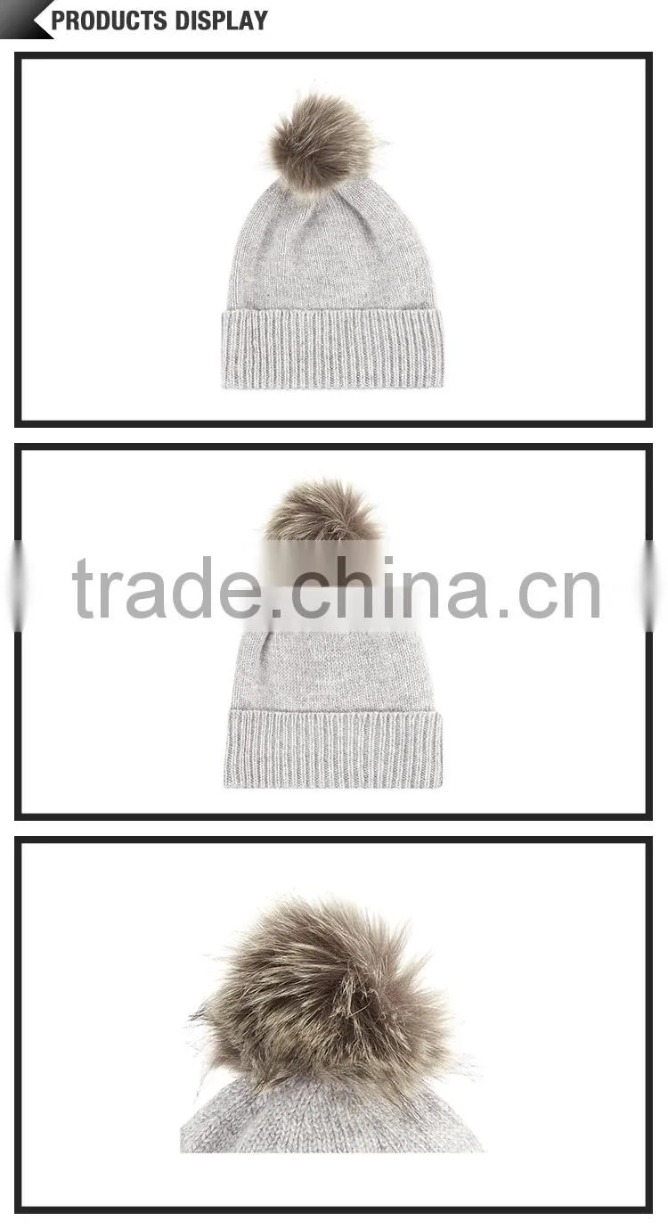Knitted real fur pom pom attached crochet fancy baby beanie hats