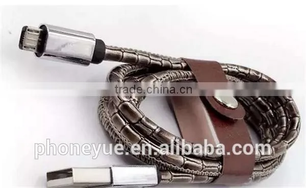 high quality colorful metal leather usb cable with retail package