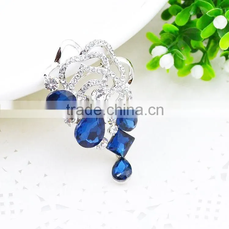 Colorful Fashion Jewelry Rhinestone Brooch Flower With Pin