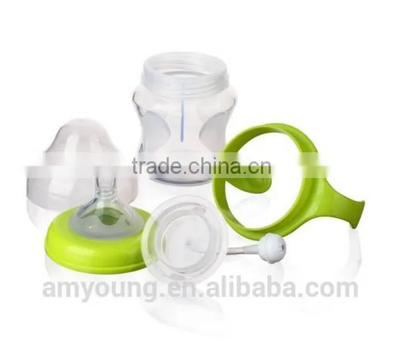China Supplier Babyflaschen Wide Neck Glass Bebek Bottle 150ml/5oz Silicone Baby Feeding Bottle BPA Free A-1106 G
