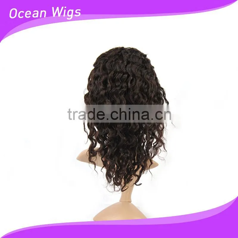 human hair front lace wig, deep wave,14", natural color