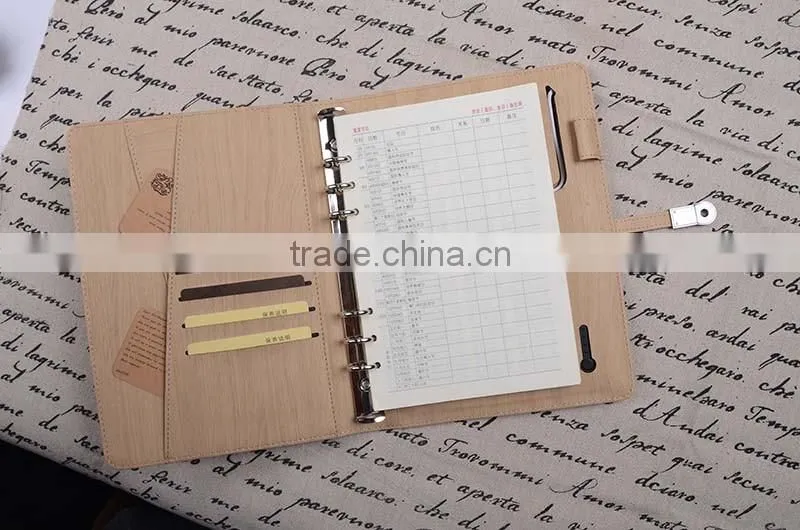 Multi-color leather diary with usb stick,ring binder notebook power bank