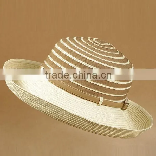 light foldable fabric hat for outdoor with wide brim sunshade and string decoration