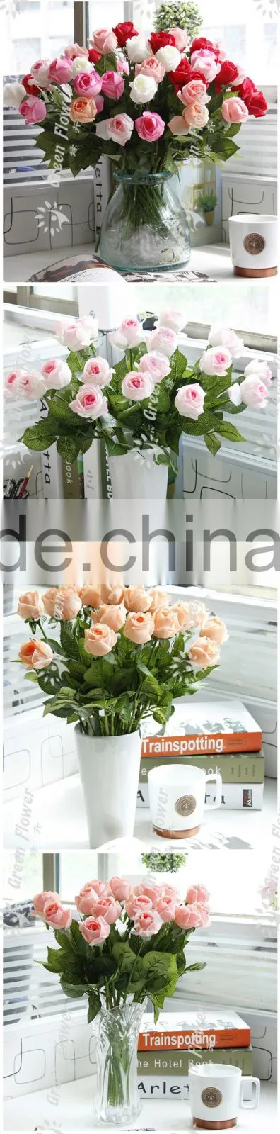 Greenflower 2016 Wholesale Real Touch Latex PU fat rose China Artificial Flowers Rose for wedding decoration