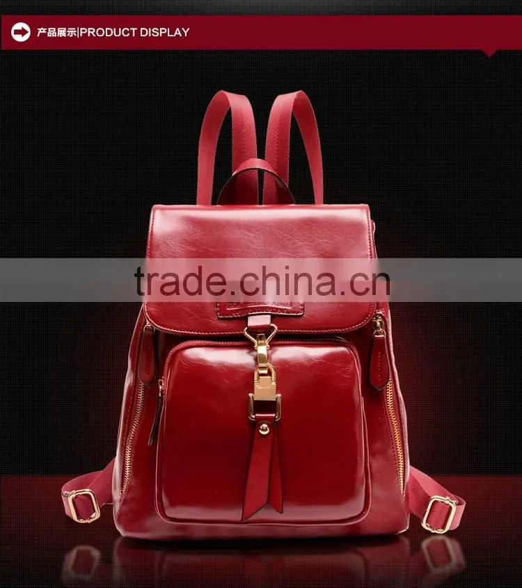 China Alibaba Shop Fashion Korean Style women red leather backpack for girls made in china