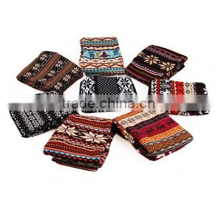 Red Black Nordic Leggings Snow flake Deer Print Fleece winter Christmas girl Leggings