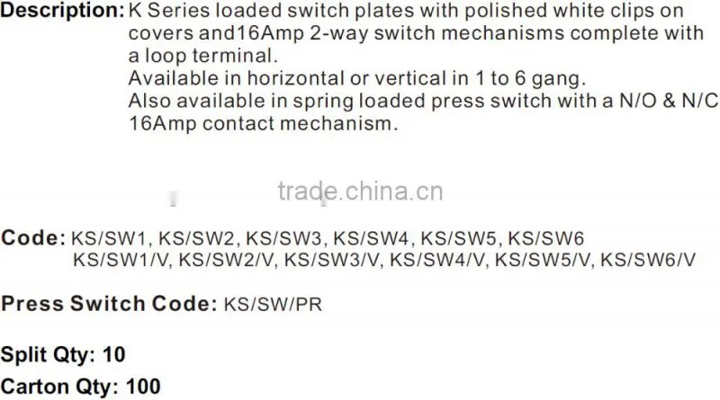 K Series Vertical 6 Gang Loaded Switch