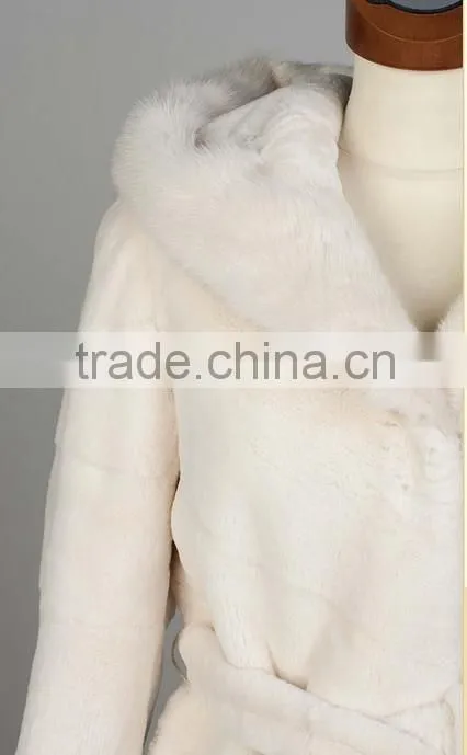 rex14065 hot design elegant rex rabbit fur coat white with belt