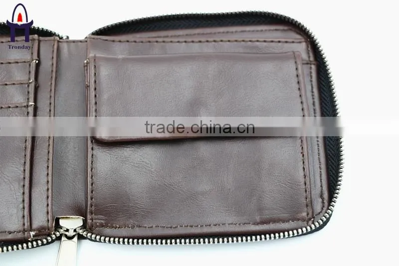 Brown fabric mens wallet black PU money clip wallet for men with zipper closure