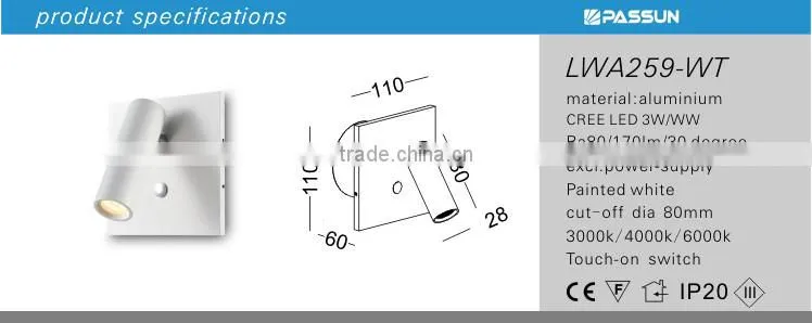 aluminum 3w modern led mirror wall lamps for bathroom