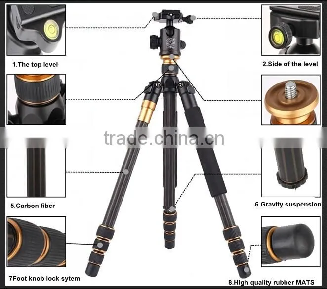 Q999C Professional Portable Carbon fiber Tripod&Ball Head Compact for DSLR Camera