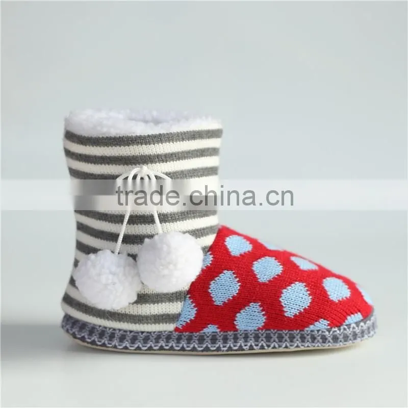 Ladies slipper knit boots with pompom