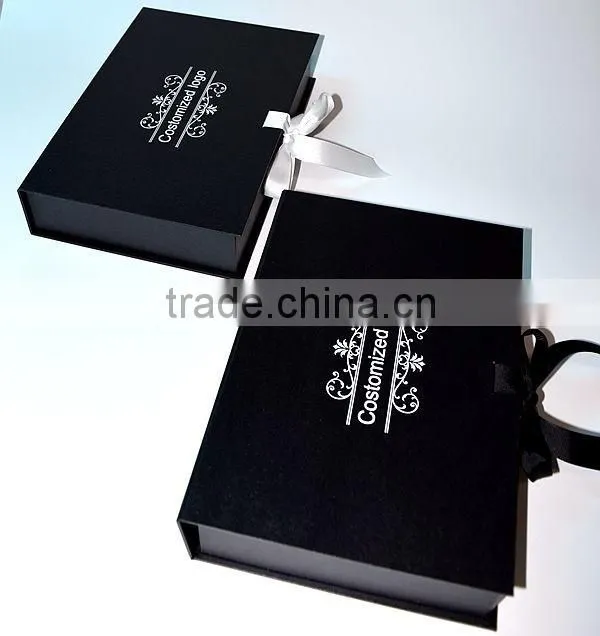 luxury custom embossed gift box with silver foil hot stamping logo