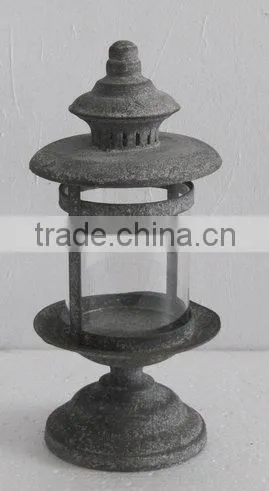 100469F- round metal and glass candle lantern