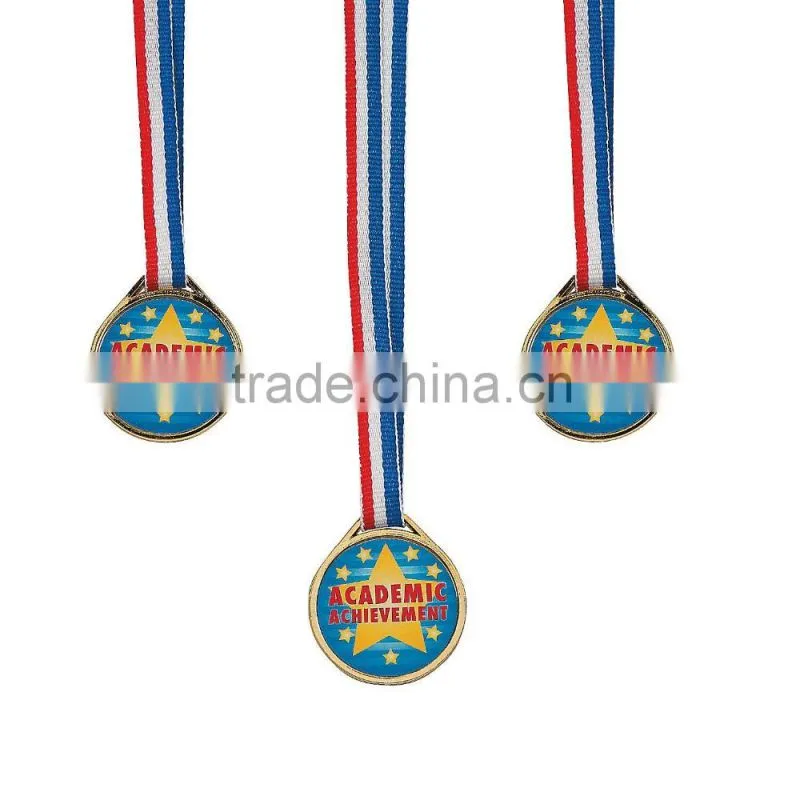 Custom Design Reward Souvenir Award Cheap Plastic Gold Academic Achievement Medals with Nylon Ribbon Necklace