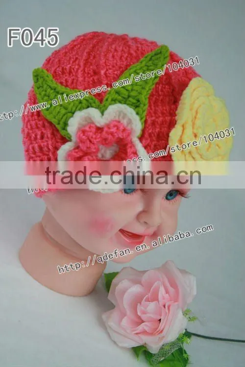 100% cotton crochet baby girl flower hats ,fabric flower hat accessories,knit flowers for hats