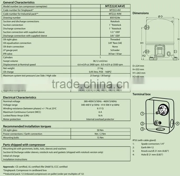 Maneurop reciprocating compressor MTZ22