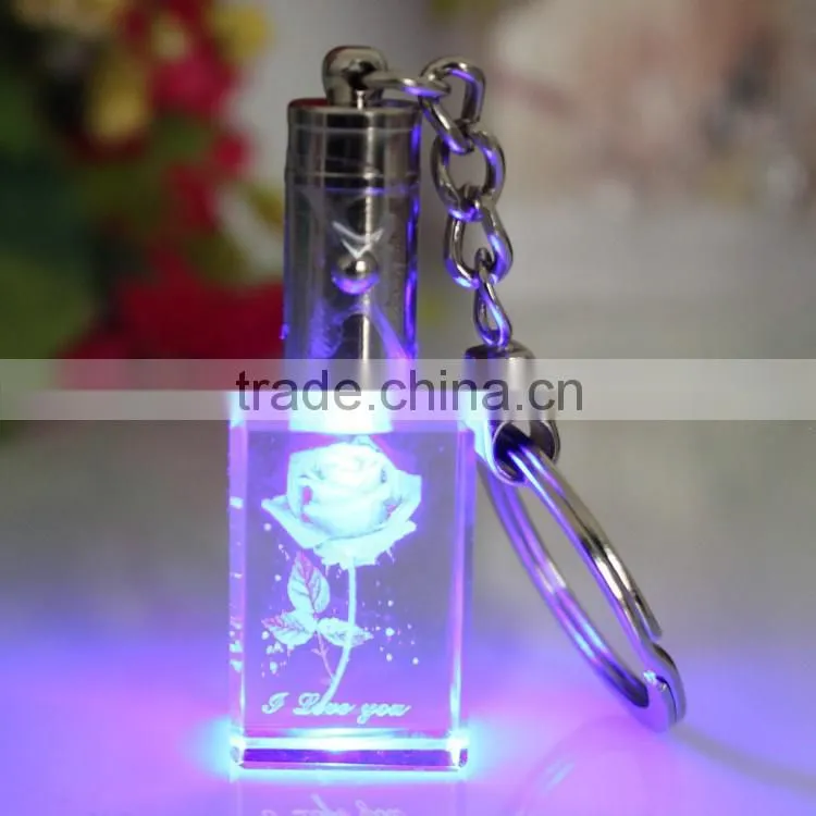 custom cheap clear crystal glass emoji led reflective keychain