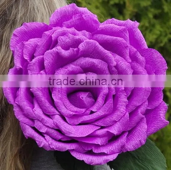 Handmade Purple Rose Diameter 13 inches, Large Paper Flower, Purple Wedding Bouquet, Bright Purple Large Rose