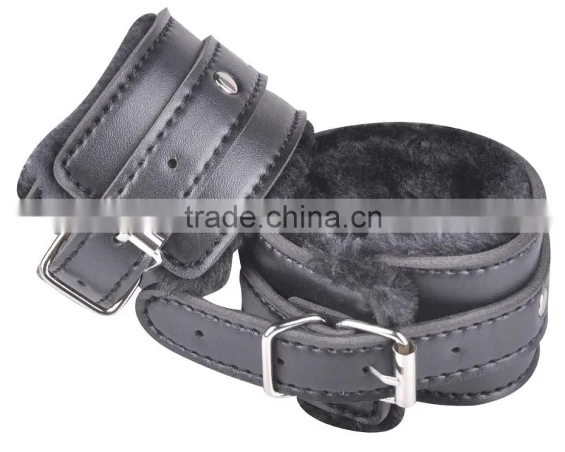Lovetsal Plush + PU Leather Soft Handcuffs restraint with Chain Sex Toys Flirt Tools