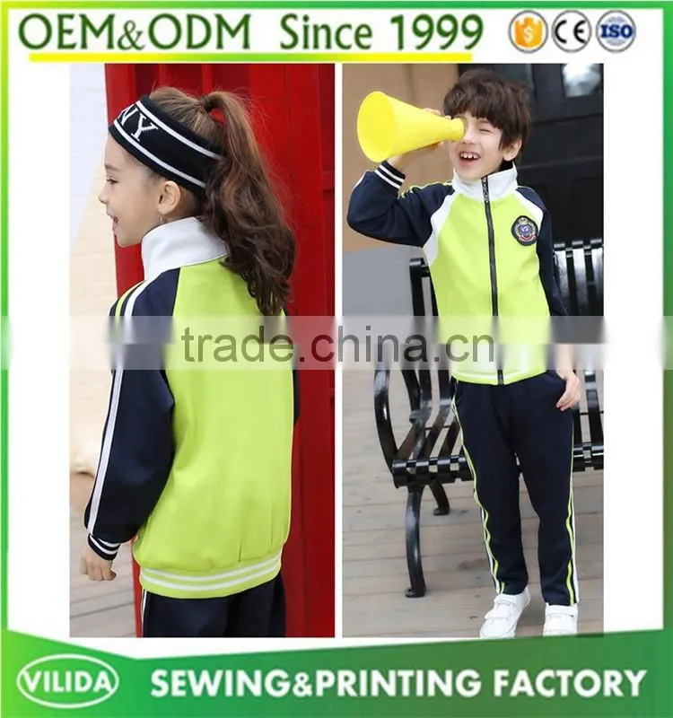 England style fashion winter primary school uniform high quality zipper red coat and bule trouser
