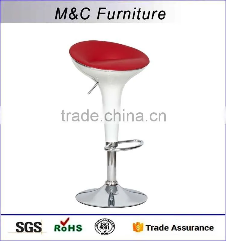 Bright white color plastic bar stool with cushion