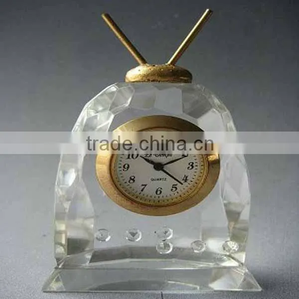 Unique design iceberg shape crystal clock,glass clock with black base