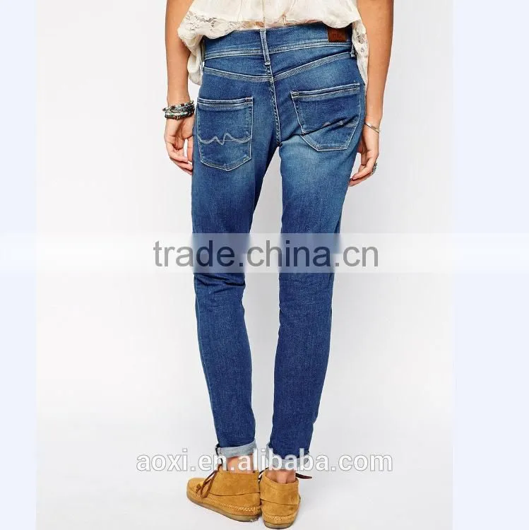 2015 China supplier Wholesale Cheap woman girls high quality distressed broken holes straight rolled skinny denim jeans