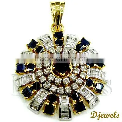Blue Sapphire & Diamond Pendant, Gold Pendant, Pendant Jewelry