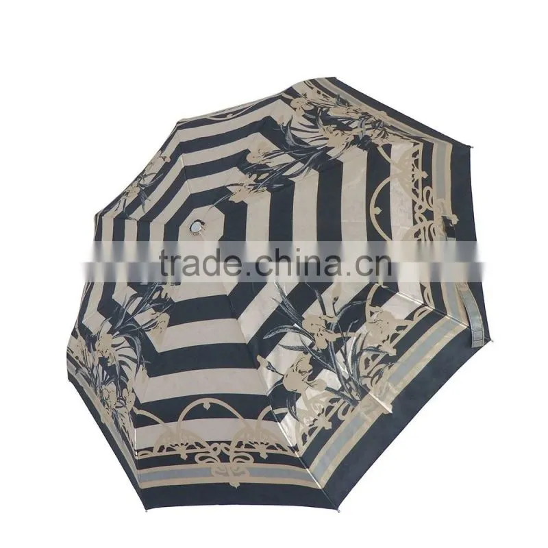 Satin fabric full-automatic 3 fold umbrella with case