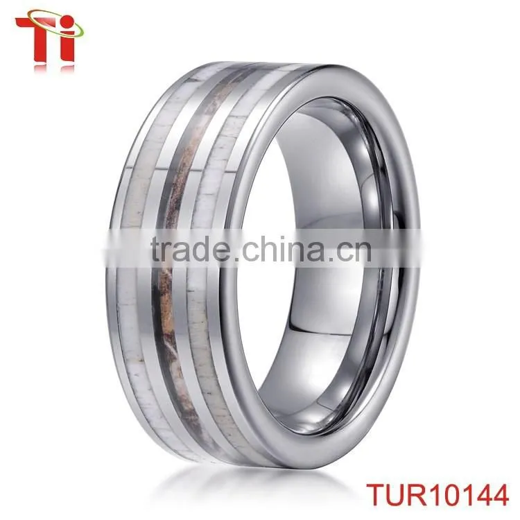 Tungsten carbide wedding ring inlay antler without plating