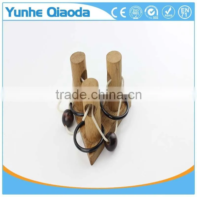 Triple Post Trouble string puzzle KINGOU 4 Pack Classical Wooden Puzzle Set Solution Rope Central Brain Teaser for Adults Game