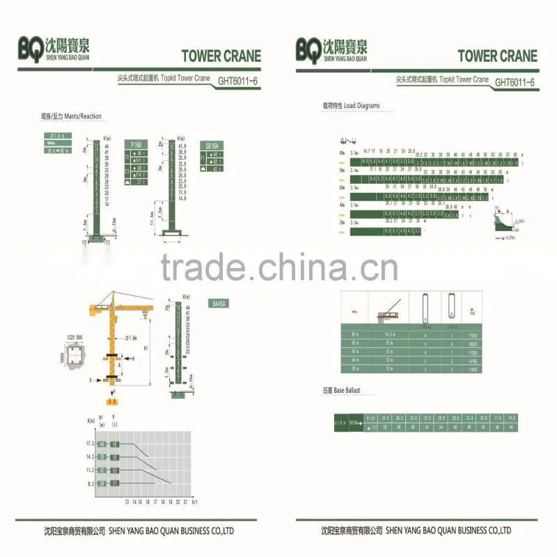 (GHT6011-6) Tower crane for Sale