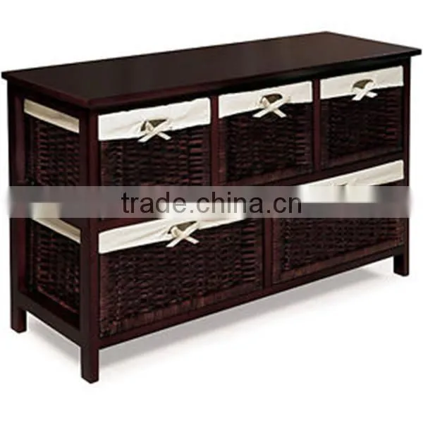 Modern Beautiful Exquisite wooden storage cabinet with wicker baskets