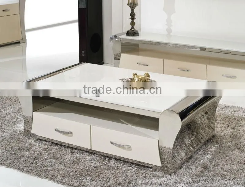 C362 Polished stainless steel &MDF coffee table for living home