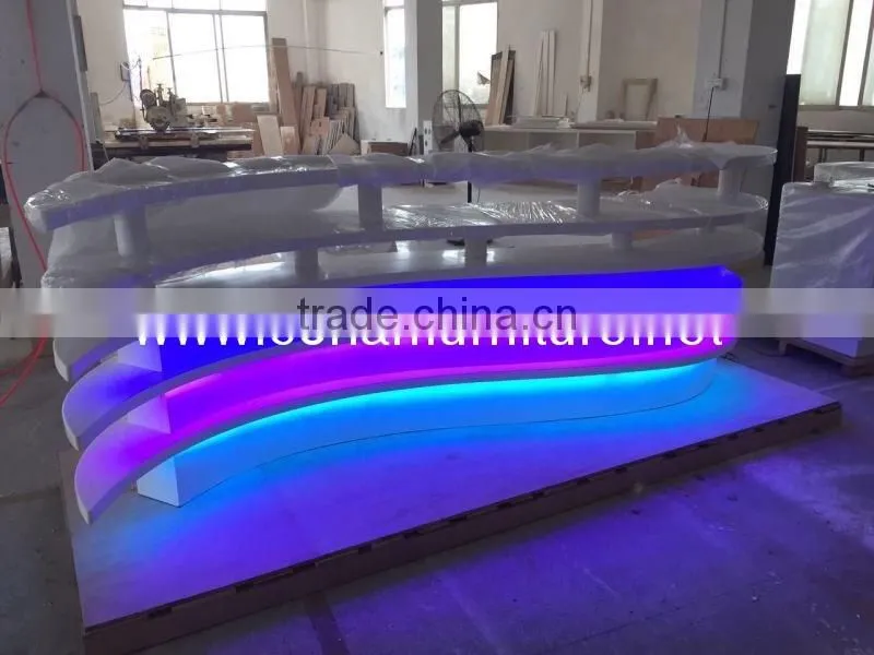 Modern design acrylic solid surface hi macs made colorful led lighted restaurant counter table