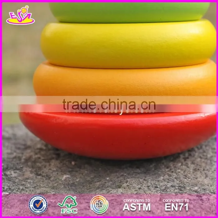2017 new design colorful rainbow town kids wooden stacking rings toy W13D136