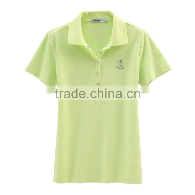 Plain color blank 6 button placket female cotton elastic pique polo shirts