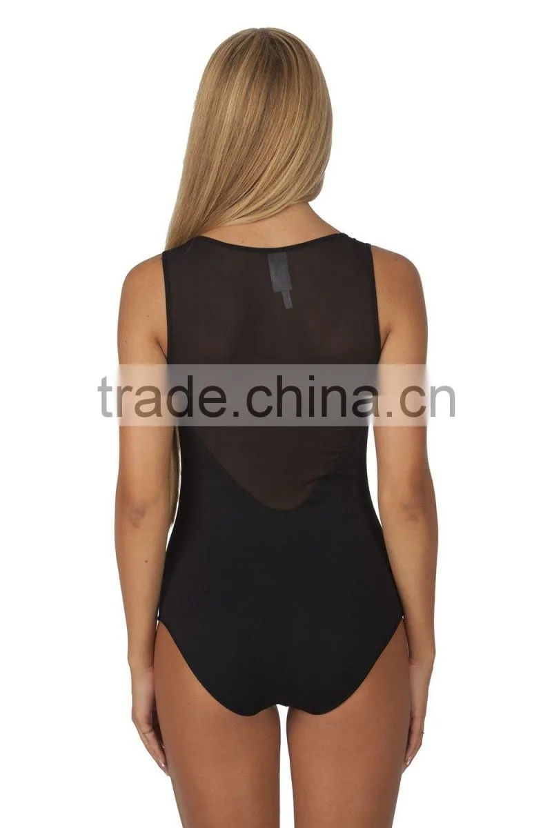 Fashion Women's Sleeveless Mesh Back Sweetheart Leotard Adult Sexy Transparent Bodysuit