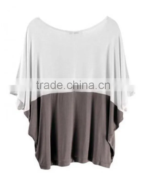 2014 Top fahsion plain colour round collar ladies tops and blouses with batwing sleeve