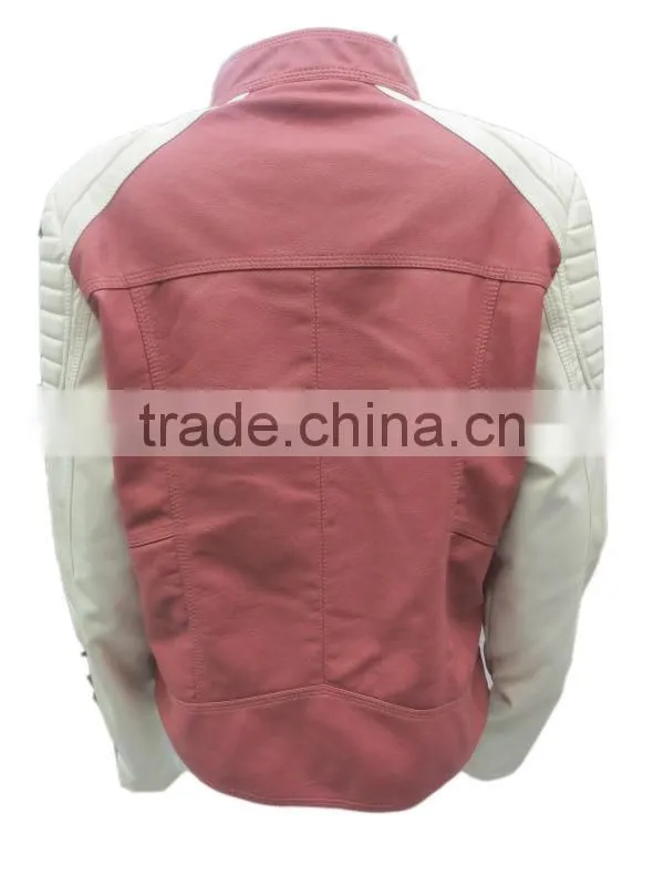 Newest design leather jacket with nice design padded shoulder for ladies