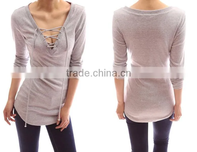 2016 colorful v neck sex women clothing with long sleeve