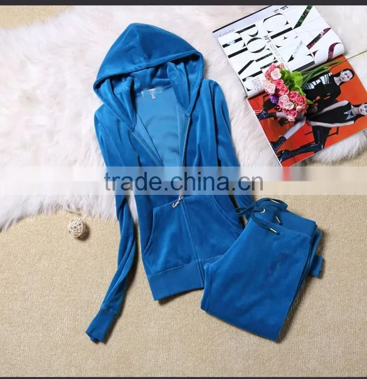 women velvet suit velour track suit lady hoody sweater OEM china