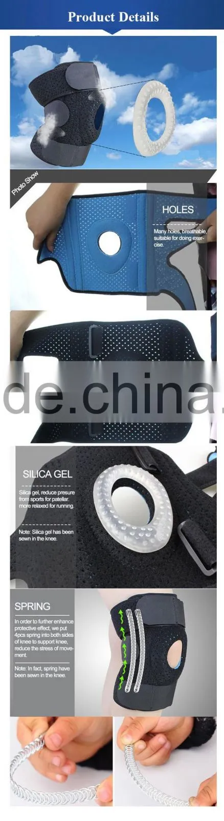 Hinged Silicon Gel Sports Knee Support, Knee Brace for Bicycle
