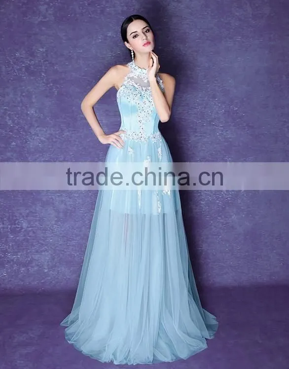 light blue lace mother of the bride halter dress